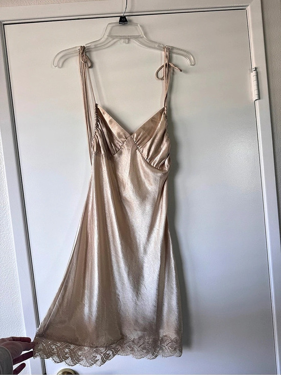 Dresses & Skirts - Satin champagne Lace Trim Mini Dress